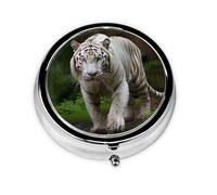 Pill Case Majestic White Bengal Tiger Round Pill Box Daily 3 Compartment Travel Pill Container for Pocket Purse Portable Medicine Cod Liver Oil Storage Box 3 Times a Day Pill Organizer