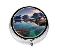 Pill Case Norway Islands Round Pill Box Daily 3 Compartment Travel Pill Container for Pocket Purse Portable Medicine Cod Liver Oil Storage Box 3 Times a Day Pill Organizer