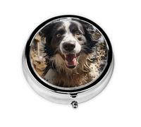 Pill Case Pastor Border Collie Round Pill Box Daily 3 Compartment Travel Pill Container for Pocket Purse Portable Medicine Cod Liver Oil Storage Box 3 Times a Day Pill Organizer