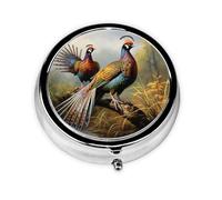 Pill Case Pheasants Animals Round Pill Box Daily 3 Compartment Travel Pill Container for Pocket Purse Portable Medicine Cod Liver Oil Storage Box 3 Times a Day Pill Organizer