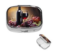 Pill Case Pill Box Grape Wine Pill Organizer 2 Compartment Small Pill Case for Purse or Pocket Travel Pillbox Portable Pill Container Holder Vitamin Organizer