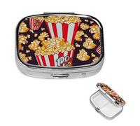 Pill Case Pill Box Popcorn Print Pill Organizer 2 Compartment Small Pill Case for Purse or Pocket Travel Pillbox Portable Pill Container Holder Vitamin Organizer