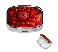 Pill Case Pill Box Red Beautiful Flower Pill Organizer 2 Compartment Small Pill Case for Purse or Pocket Travel Pillbox Portable Pill Container Holder Vitamin Organizer