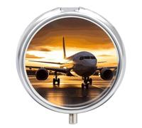 Pill Case Pill Box with Mirror 3 Compartment Small Medicine Organizer for Purse Or Pocket Airplane in The Evening Light Round Medicine Box Or Vitamins, Fish Oil, Supplements, Travel Gifts