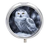 Pill Case Pill Box with Mirror 3 Compartment Small Medicine Organizer for Purse Or Pocket Arctic Owl Round Medicine Box Or Vitamins, Fish Oil, Supplements, Travel Gifts