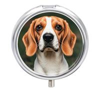 Pill Case Pill Box with Mirror 3 Compartment Small Medicine Organizer for Purse Or Pocket Beagle Dog Round Medicine Box Or Vitamins, Fish Oil, Supplements, Travel Gifts