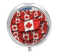 Pill Case Pill Box with Mirror 3 Compartment Small Medicine Organizer for Purse Or Pocket Canadian Flag Round Medicine Box Or Vitamins, Fish Oil, Supplements, Travel Gifts