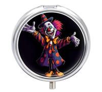 Pill Case Pill Box with Mirror 3 Compartment Small Medicine Organizer for Purse Or Pocket Cute Cartoon Clown Round Medicine Box Or Vitamins, Fish Oil, Supplements, Travel Gifts