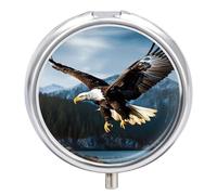 Pill Case Pill Box with Mirror 3 Compartment Small Medicine Organizer for Purse Or Pocket Eagle at Hunting Round Medicine Box Or Vitamins, Fish Oil, Supplements, Travel Gifts