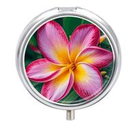 Pill Case Pill Box with Mirror 3 Compartment Small Medicine Organizer for Purse Or Pocket Hawaiian Colorful Flower Round Medicine Box Or Vitamins, Fish Oil, Supplements, Travel Gifts