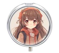 Pill Case Pill Box with Mirror 3 Compartment Small Medicine Organizer for Purse Or Pocket Japan Anime Round Medicine Box Or Vitamins, Fish Oil, Supplements, Travel Gifts