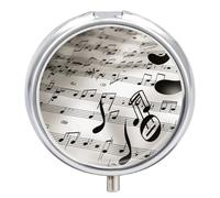 Pill Case Pill Box with Mirror 3 Compartment Small Medicine Organizer for Purse Or Pocket Music Notes Print Round Medicine Box Or Vitamins, Fish Oil, Supplements, Travel Gifts