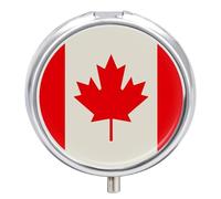 Pill Case Pill Box with Mirror 3 Compartment Small Medicine Organizer for Purse Or Pocket Retro Canada Flag Pattern Round Medicine Box Or Vitamins, Fish Oil, Supplements, Travel Gifts