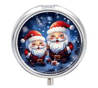 Pill Case Pill Box with Mirror 3 Compartment Small Medicine Organizer for Purse Or Pocket Super Cute Santa Claus Round Medicine Box Or Vitamins, Fish Oil, Supplements, Travel Gifts