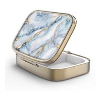 Pill Case Pill Box with Mirror Retro 2 Compartment Small Pill Case for Purse or Pocket Bronze Rectangular Pill Box or Vitamins, Fish Oil, Supplements, Pill Containe Travel Gifts（White Blue Marble）