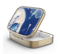 Pill Case Pill Box with Mirror Retro 2 Compartment Small Pill Case for Purse or Pocket Bronze Rectangular Pill Box or Vitamins, Fish Oil, Supplements, Pill Containe Travel Gifts(Marble Paint)
