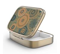 Pill Case Pill Box with Mirror Retro 2 Compartment Small Pill Case for Purse or Pocket Bronze Rectangular Pill Box or Vitamins, Fish Oil, Supplements, Pill Containe Travel Gifts（Retro Mandala）