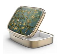 Pill Case Pill Box with Mirror Retro 2 Compartment Small Pill Case for Purse or Pocket Bronze Rectangular Pill Box or Vitamins, Fish Oil, Supplements, Pill Containe Travel Gifts(Vangogh Art)