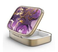 Pill Case Pill Box with Mirror Retro 2 Compartment Small Pill Case for Purse or Pocket Bronze Rectangular Pill Box or Vitamins, Fish Oil, Supplements, Pill Containe Travel Gifts（Purple Gold Marble）