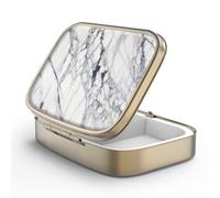 Pill Case Pill Box with Mirror Retro 2 Compartment Small Pill Case for Purse or Pocket Bronze Rectangular Pill Box or Vitamins, Fish Oil, Supplements, Pill Containe Travel Gifts（White Marble）
