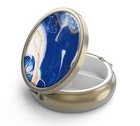 Pill Case Pill Box with Mirror Retro 3 Compartment Small Pill Case for Purse or Pocket Bronze Small Roud Pill Box or Vitamins, Fish Oil, Supplements, Pill Containe Travel Gifts(Marble Paint)