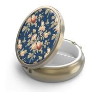 Pill Case Pill Box with Mirror Retro 3 Compartment Small Pill Case for Purse or Pocket Bronze Small Roud Pill Box or Vitamins, Fish Oil, Supplements, Pill Containe Travel Gifts(Retro Rose Floral)