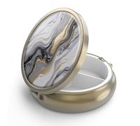 Pill Case Pill Box with Mirror Retro 3 Compartment Small Pill Case for Purse or Pocket Bronze Small Roud Pill Box or Vitamins, Fish Oil, Supplements, Pill Containe Travel Gifts(Black Gold Marble)