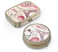 Pill Case Pill Box with Mirror Retro Small Pill Case for Purse or Pocket Bronze Pill Box or Vitamins, Fish Oil, Supplements, Pill Containe Travel Gifts（2PCS）