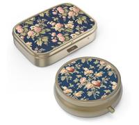 Pill Case Pill Box with Mirror Retro Small Pill Case for Purse or Pocket Bronze Pill Box or Vitamins, Fish Oil, Supplements, Pill Containe Travel Gifts（2PCS）