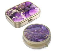 Pill Case Pill Box with Mirror Retro Small Pill Case for Purse or Pocket Bronze Pill Box or Vitamins, Fish Oil, Supplements, Pill Containe Travel Gifts（2PCS）