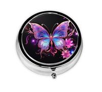 Pill Case Pink Purple Butterfly Round Pill Box Daily 3 Compartment Travel Pill Container for Pocket Purse Portable Medicine Cod Liver Oil Storage Box 3 Times a Day Pill Organizer
