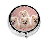 Pill Case Pomeranians Puppies and Point Round Pill Box Daily 3 Compartment Travel Pill Container for Pocket Purse Portable Medicine Cod Liver Oil Storage Box 3 Times a Day Pill Organizer