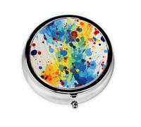 Pill Case Primary Splatter Painting Round Pill Box Daily 3 Compartment Travel Pill Container for Pocket Purse Portable Medicine Cod Liver Oil Storage Box 3 Times a Day Pill Organizer