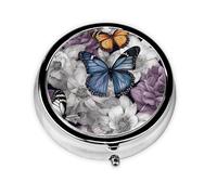 Pill Case Purple Butterflies Floral Round Pill Box Daily 3 Compartment Travel Pill Container for Pocket Purse Portable Medicine Cod Liver Oil Storage Box 3 Times a Day Pill Organizer