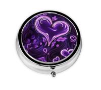 Pill Case Purple Love Round Pill Box Daily 3 Compartment Travel Pill Container for Pocket Purse Portable Medicine Cod Liver Oil Storage Box 3 Times a Day Pill Organizer