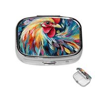 Pill Case Rectangle Pill Box with 3 Compartment Pill Organize Art Colorful Chicken Pillbox Small Pill Organizer Waterproof Small Pill Case for Travel Pill Containers for Medication Planner