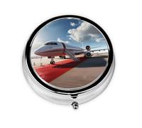 Pill Case Red Carpet Airplane Round Pill Box Daily 3 Compartment Travel Pill Container for Pocket Purse Portable Medicine Cod Liver Oil Storage Box 3 Times a Day Pill Organizer