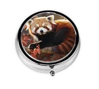 Pill Case Red Panda Round Pill Box Daily 3 Compartment Travel Pill Container for Pocket Purse Portable Medicine Cod Liver Oil Storage Box 3 Times a Day Pill Organizer