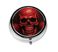 Pill Case Red Skulls Round Pill Box Daily 3 Compartment Travel Pill Container for Pocket Purse Portable Medicine Cod Liver Oil Storage Box 3 Times a Day Pill Organizer