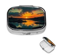 Pill Case Retro Mirror 2 Compartment Pill Holder Dusk to Dawn Small Pill Organizer for Wallet or Pocket Decorative Metal Organizer Medicine and
