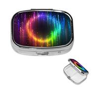 Pill Case Retro Mirror 2 Compartments Pill Case Neon Rainbow Pill Box Small Pill Organizer for Wallet or Pocket Decorative Metal Medicine Organizer