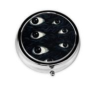 Pill Case Scary Eyes Round Pill Box Daily 3 Compartment Travel Pill Container for Pocket Purse Portable Medicine Cod Liver Oil Storage Box 3 Times a Day Pill Organizer