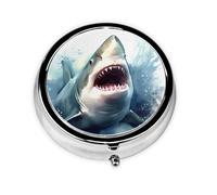 Pill Case Shark in The sea Round Pill Box Daily 3 Compartment Travel Pill Container for Pocket Purse Portable Medicine Cod Liver Oil Storage Box 3 Times a Day Pill Organizer