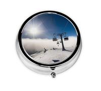 Pill Case Ski Lift at Sunshine Round Pill Box Daily 3 Compartment Travel Pill Container for Pocket Purse Portable Medicine Cod Liver Oil Storage Box 3 Times a Day Pill Organizer