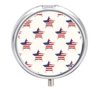 Pill Case Small Pill Box with Mirror 3 Compartment Round Pill Organizer for Purse Or Pocket Metal Medicine Holder, Pill Container Travel Gifts - 4th of July USA Flags Stars