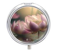 Pill Case Small Pill Box with Mirror 3 Compartment Round Pill Organizer for Purse Or Pocket Metal Medicine Holder, Pill Container Travel Gifts - Lotus Flower in The Water with The Sun Shining
