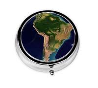 Pill Case South America Satellite Image Round Pill Box Daily 3 Compartment Travel Pill Container for Pocket Purse Portable Medicine Cod Liver Oil Storage Box 3 Times a Day Pill Organizer