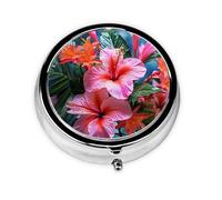 Pill Case Tropical Plant Flower Round Pill Box Daily 3 Compartment Travel Pill Container for Pocket Purse Portable Medicine Cod Liver Oil Storage Box 3 Times a Day Pill Organizer
