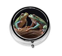 Pill Case Two Frogs Round Pill Box Daily 3 Compartment Travel Pill Container for Pocket Purse Portable Medicine Cod Liver Oil Storage Box 3 Times a Day Pill Organizer