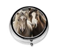 Pill Case Two Horses Round Pill Box Daily 3 Compartment Travel Pill Container for Pocket Purse Portable Medicine Cod Liver Oil Storage Box 3 Times a Day Pill Organizer